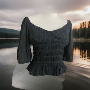 Allie Rose Pull Over V-Neck Textured Blousin Cropped Shirt Top